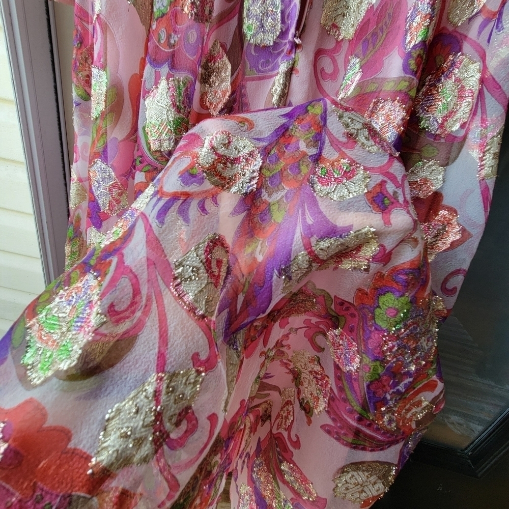 Vintage Handmade Custome Japanese Asian Pink Gold Flowering Long Dress Pink Bow - Picture 11 of 15